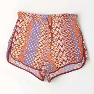 Anthropologie Shorts Pull On Drawstring Viscose Boho Orange Geometric L